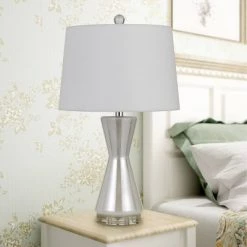 26" Glass Table Lamp with Hardback Fabric Shade Pearl - Cal Lighting