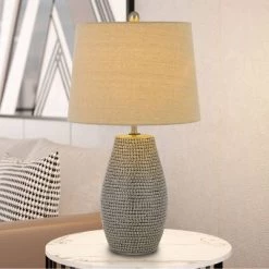 25" Ticino Ceramic Table Lamps with Taper Drum Hardback Shade Earth Tone - Cal Lighting