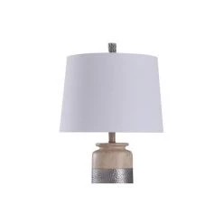 Haverhill Hammered Banded Table Lamp with Tapered Drum Silver/Tan - StyleCraft