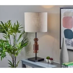 Elton Walnut Rubber Wood Table Lamp Black - Adesso