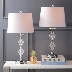 JONATHAN Y (Set of 2) 27.5" Madison Crystal Table Lamp (Includes LED Light Bulb) Clear - JONATHAN Y