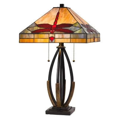 23.75" Metal/Resin Contemporary Mission Table Lamp with Tiffany Glass Shade - Cal Lighting 3 23.75" Metal/Resin Contemporary Mission Table Lamp with Tiffany Glass Shade - Cal Lighting