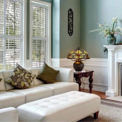 18.25" Metal Contemporary Mission Table Lamp with Tiffany Glass Shade - Cal Lighting 3 18.25" Metal Contemporary Mission Table Lamp with Tiffany Glass Shade - Cal Lighting