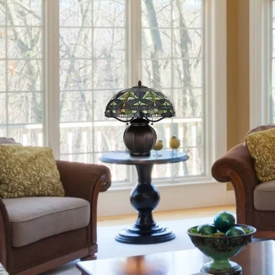 18.25" Metal Contemporary Mission Table Lamp with Tiffany Glass Shade - Cal Lighting 5 18.25" Metal Contemporary Mission Table Lamp with Tiffany Glass Shade - Cal Lighting - Image 3