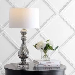 JONATHAN Y 32" Crystal/Glass Murano Swir Table Lamp (Includes LED Light Bulb) Gray - Jonathan Y