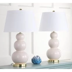 Set of 2 Pamela Triple Gourd Lamp (Includes LED Light Bulb) Light Gray - Safavieh