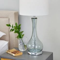 Olivia & May 8" x 28" Glass Table Lamp with Drum Shade White - Olivia & May