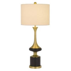 33.5" Kevil Metal Table Lamp with Drum Shade Antique Brass - Cal Lighting