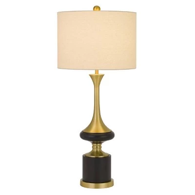 33.5" Kevil Metal Table Lamp with Drum Shade Antique Brass - Cal Lighting 3 33.5" Kevil Metal Table Lamp with Drum Shade Antique Brass - Cal Lighting