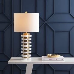 JONATHAN Y 26.5" Wellington Quatrefoil Striped Resin Table Lamp (Includes LED Light Bulb) Brass - JONATHAN Y