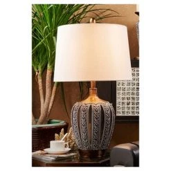 28.25" Antique Polyresin Table Lamp (Includes CFL Light Bulb) Brown - Ore International