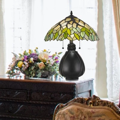 19.25" Tiffany Resin Mission Design Table Lamp with Hand Cut Glass Shade Dark Bronze - Cal Lighting 4 19.25" Tiffany Resin Mission Design Table Lamp with Hand Cut Glass Shade Dark Bronze - Cal Lighting - Image 2