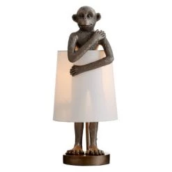 Standing Antique Brass Monkey Table Lamp with Shade Blue - StyleCraft