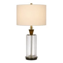 30.25" Sherwood Glass and Metal Table Lamp with Wood Font Hardback Fabric Drum Shade Dark Bronze - Cal Lighting