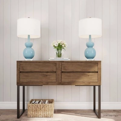 Trademark Global Set of 2 Ceramic Double Gourd Table Lamps (Blue) 4 Trademark Global Set of 2 Ceramic Double Gourd Table Lamps (Blue) - Image 2