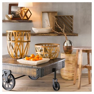 Geometric Wood Figural Accent Lamp Brown - Threshold 3 Geometric Wood Figural Accent Lamp Brown - Threshold