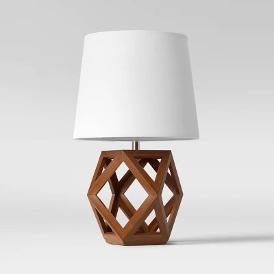Geometric Wood Figural Accent Lamp Brown - Threshold 4 Geometric Wood Figural Accent Lamp Brown - Threshold - Image 2