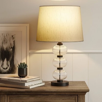 Large Assembled Glass Stacked Ribbed Table Lamp (Includes LED Light Bulb) Clear - Threshold™ 4 Large Assembled Glass Stacked Ribbed Table Lamp (Includes LED Light Bulb) Clear - Threshold™ - Image 2