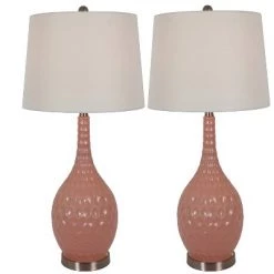 23" (Set of 2) Fletcher Glass Genie Table Lamps Pink (Includes LED Light Bulb) - Decor Therapy