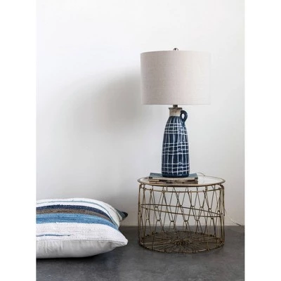 Stoneware Table Lamp with Embossed Grid Pattern - 3R Studios 4 Stoneware Table Lamp with Embossed Grid Pattern - 3R Studios - Image 2