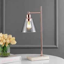 JONATHAN Y 22.25" Metal and Marble Lorena Modern Glam Table Lamp (Includes LED Light Bulb) Copper - Jonathan Y