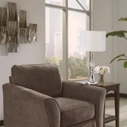 29.5" Traditional Metal Table Lamp with Crystal Accent (Includes CFL Light Bulb) Silver - Ore International