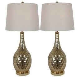 23" (Set of 2) Fletcher Glass Genie Table Lamps Gold (Includes LED Light Bulb) - Decor Therapy