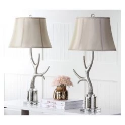 (Set of 2) 32.5" Adele Antler Table Lamps Silver (Includes LED Light Bulb) - Safavieh