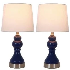 Set of 2 Draper Table Lamp with USB Ports (Includes LED Light Bulb) Blue - Decor Therapy