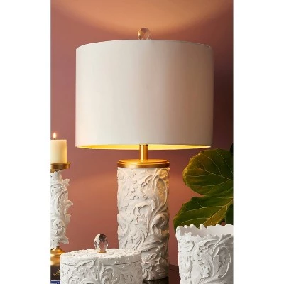29.5" Antique Polyresin Table Lamp with Etched Base White - Ore International 3 29.5" Antique Polyresin Table Lamp with Etched Base White - Ore International