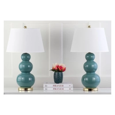 (Set of 2) 28" Pamela Triple Gourd Ceramic Lamp Marine Blue (Includes CFL Light Bulb) - Safavieh 3 (Set of 2) 28" Pamela Triple Gourd Ceramic Lamp Marine Blue (Includes CFL Light Bulb) - Safavieh