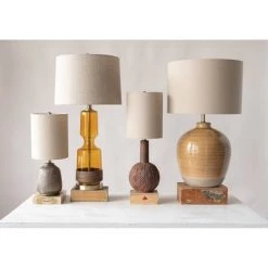 Terracotta Table Lamp with Metallic Glaze and Linen Shade - 3R Studios