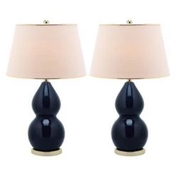 (Set of 2) 26.5" Jill Double- Gourd Ceramic Lamp Navy (Includes CFL Light Bulb) - Safavieh