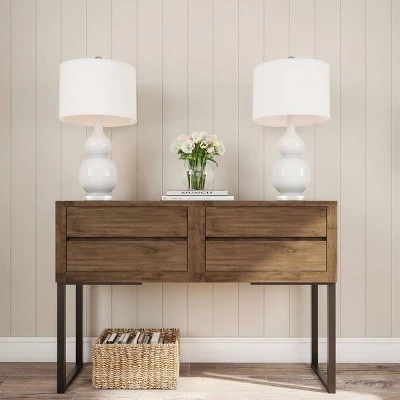 Trademark Global Set of 2 Ceramic Double Gourd Table Lamps (White) 4 Trademark Global Set of 2 Ceramic Double Gourd Table Lamps (White) - Image 2