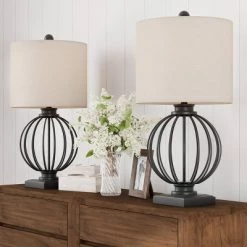 Trademark Global 2pc Wrought Iron Open Cage Orb Table Lamps