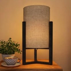 Trademark Global Cylinder Lamp with Column Wood Base (Includes LED Light Bulb)