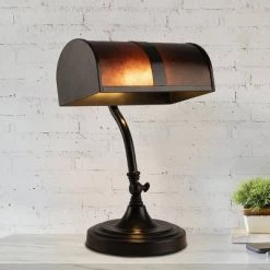 Trademark Global Bankers Lamp with Amber Mica Shade (Includes LED Light Bulb)