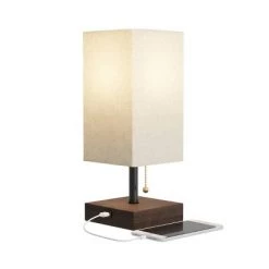 Trademark Global USB Rectangle Lamp with Wood Base (Includes LED Light Bulb)