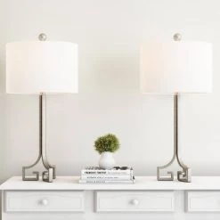 Trademark Global Set of 2 Greek Key Lamps Antique Silver - Trademark Gloabal