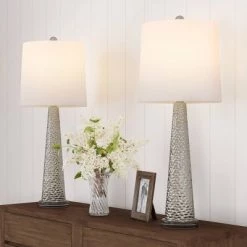 Trademark Global Set of 2 Contemporary Hammered Look Glass Lamps