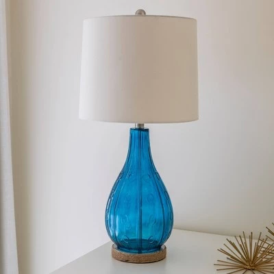 27.5" Emma Embossed Glass Table Lamp Indigo - Decor Therapy 8 27.5" Emma Embossed Glass Table Lamp Indigo - Decor Therapy - Image 6