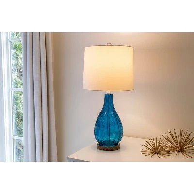 27.5" Emma Embossed Glass Table Lamp Indigo - Decor Therapy 11 27.5" Emma Embossed Glass Table Lamp Indigo - Decor Therapy - Image 9