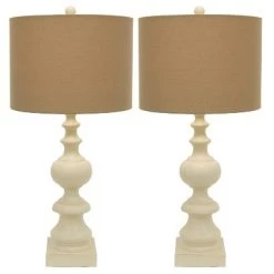 23" Set of 2 Distressed Cream Resin Table Lamp Cream - Decor Therapy