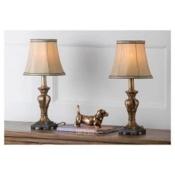 (Set of 2) 17" Gabriella Mini Urn Lamp (Includes CFL Light Bulb) Gold - Safavieh