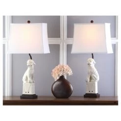 (Set of 2) 28.5" Foo Dog Table Lamp Cream (Includes CFL Light Bulb) - Safavieh