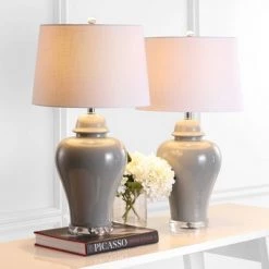 JONATHAN Y Set of 2) 27.25" Winnie Ceramic Urn Table Lamp (Includes Energy Efficient Light Bulb) - JONATHAN Y Gray
