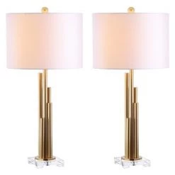(Set of 2) 32" Hopper Table Lamp Brass Gold (Includes LED Light Bulb) - Safavieh