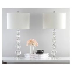 (Set of 2) 29" Liam Stacked Crystal Ball Lamp Clear (Includes CFL Light Bulb) - Safavieh