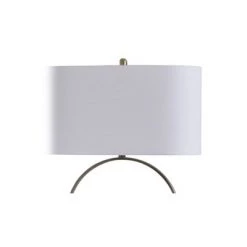 Open Circular Table Lamp with Step Pedestal and Oval Shade Antique Brass - StyleCraft