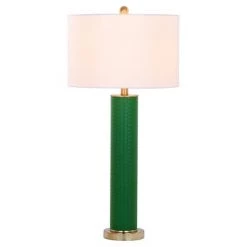 (Set of 2) 31.5" Ollie Faux Woven Leather Table Lamp (Includes CFL Light Bulb) Dark Green - Safavieh